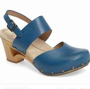 Dansko Blue Leather Clog Sandals
